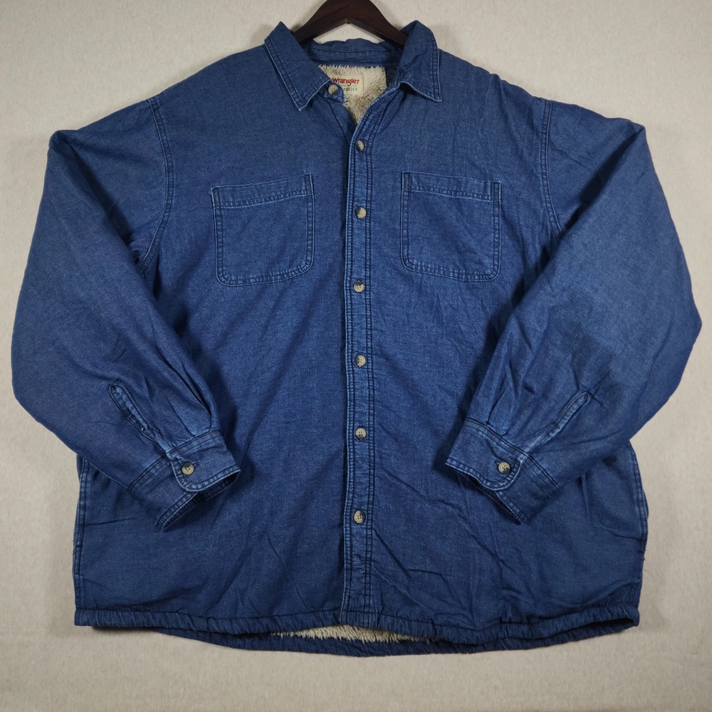 Wrangler Authentics Sherpa Lined Denim Jacket Mens 2XL Blue Fleece Shacket Y2K